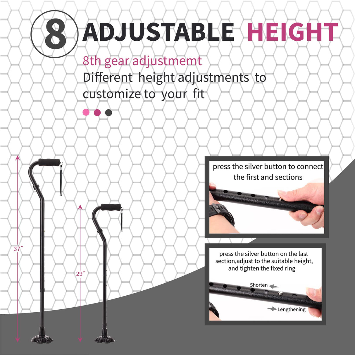 LIXIANG Walking Cane 3 in1 - Adjustable Lightweight Walking Sticks from 29-37 Inches,Balancing Mobility Aid for Men and Women