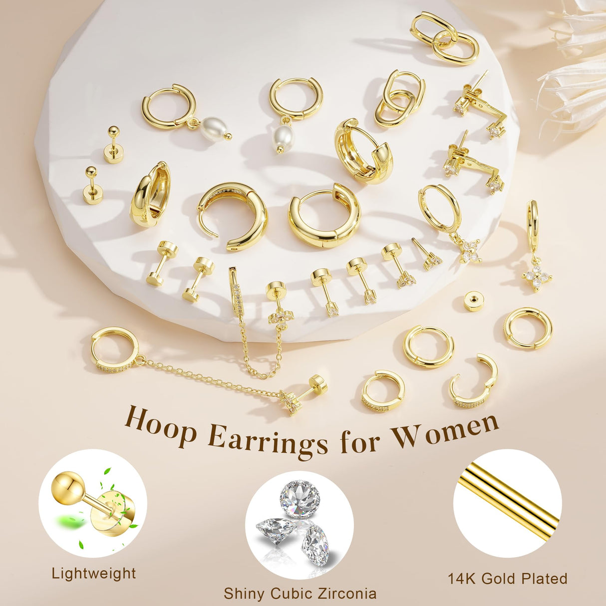 Turandoss 13 Pairs Gold Hoop Stud Earrings for Women