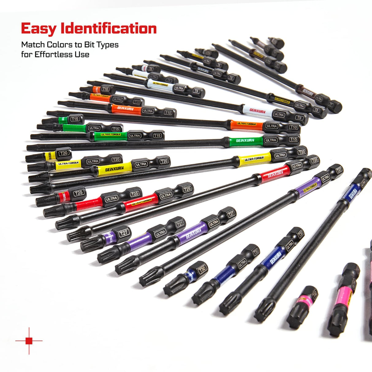 Geinxurn Impact Torx Screwdriver Bits Set, 52Pcs Magnetic(T7-T40) S2 Steel 1”/2”/3”/6” Long Extension Multi Star Driver Bits and 1Pc Bit Holder with Color Coded Base