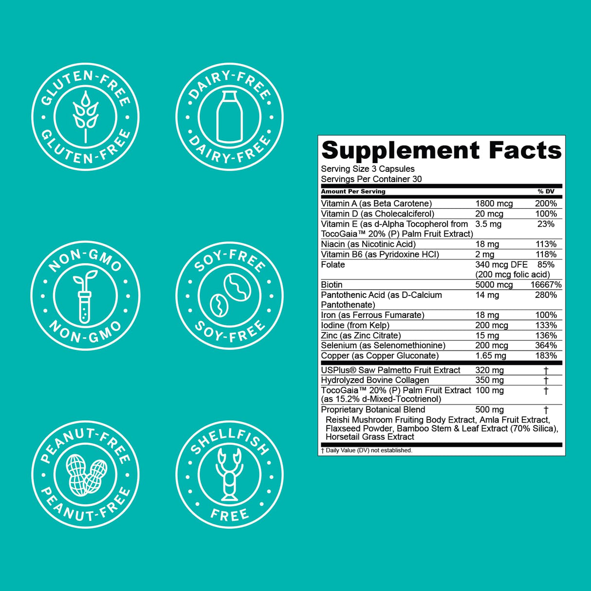 Hair La Vie Live Conscious Clinical Formula Hair Growth Vitamins for Women and Men w/Biotin 5000mcg, Collagen & Saw Palmetto (Pack of 1)