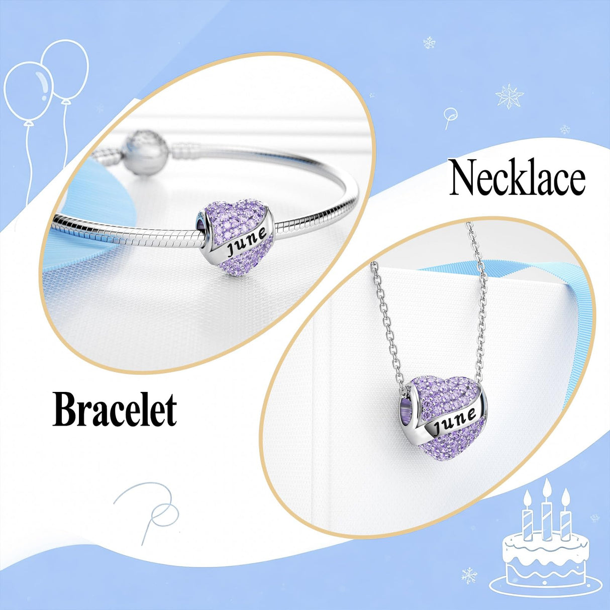 DALARAN Birthstone Charms for Pandora Bracelet 925 Sterling Silver Heart Bead Happy Birthday Present for Women (Jun Birthstone Charm-box)
