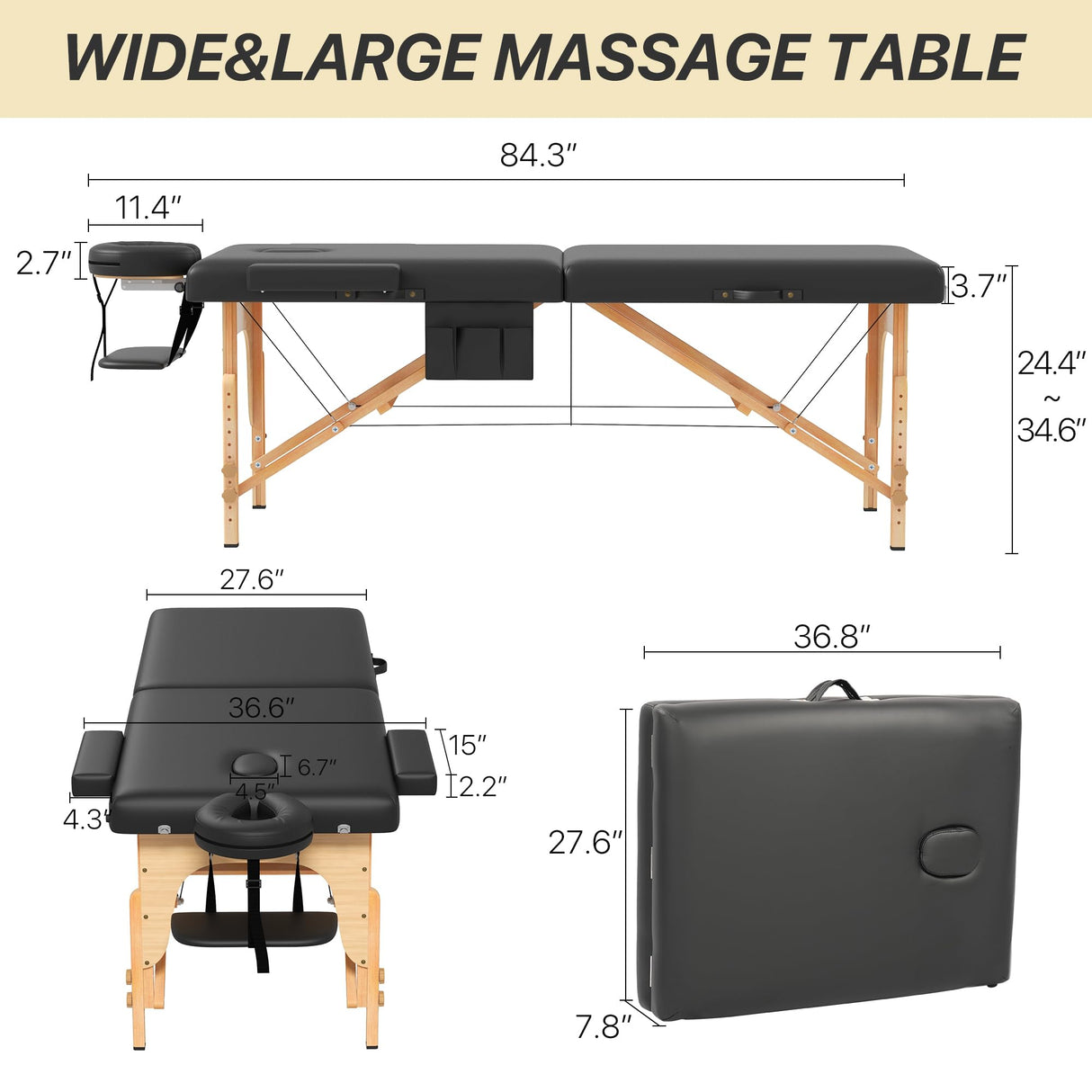 KCC Memory Foam Massage Table Premium Portable Foldable Massage Bed Height Adjustable, 84 Inches Long 28 Inchs Wide Home Salon Spa Bed Tattoo Table with Accessories &Carrying Case, Easy Set Up