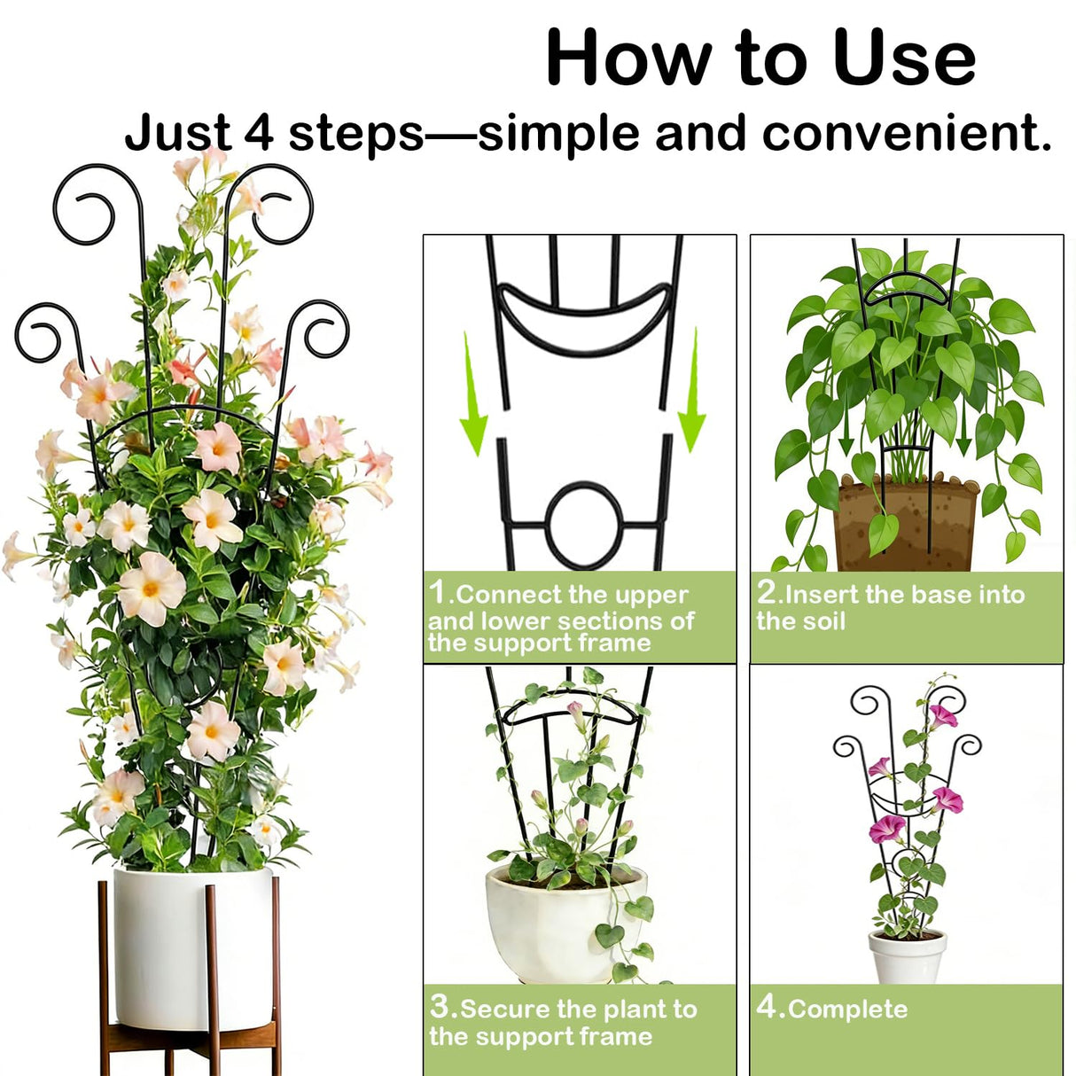 32.6in Trellis for Climbing Plants Outdoor/Indoor, 2 Pack Expandable Rustproof Metal Garden Plant Trellis for Potted Plants, Tall Heavy-Duty Houseplant Support for Monstera, Pothos, Ivy, Hoya