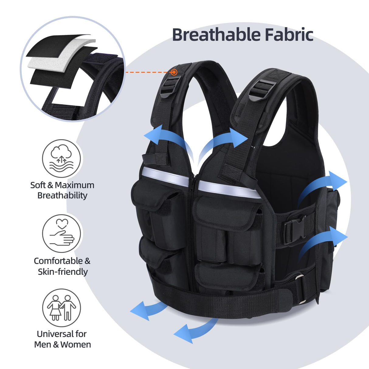 Weighted Vest for Men Women: Sportneer 2lb - 42lbs Adjustable Weighted Vest Men with Reflective Stripe Weight Vest Running Vest for Women Gym Home Workout Fitness Exercise Strength Training