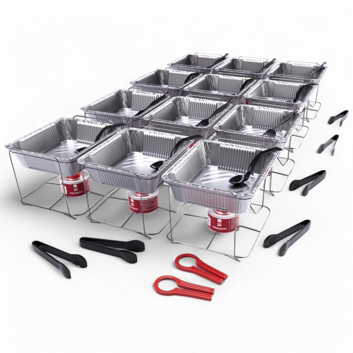 Alpha Living 12 Pack - Disposable Chafing Dish Buffet Set, Welded Body Food Warmers for Parties, 2hr Fuel Cans Complete Set, Half Size Pans, Warming Trays