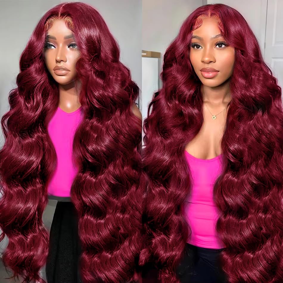 cifendin 30 Inch 99J Burgundy Wig Human Hair 13x6 Lace Front Wigs Human Hair Body Wave 12A HD Transparent Lace Front Wigs Human Hair Pre Plucked Red Wine Glueless Frontal Wigs Human Hair for Women