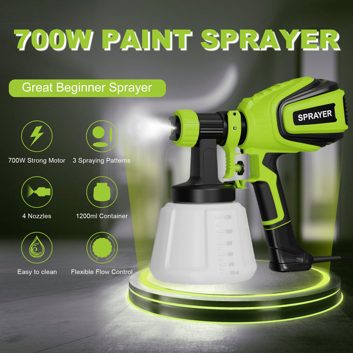VONFORN Paint Sprayer, HVLP Spray Gun with Cleaning & Blowing Joints, 4 Nozzles and 3 Patterns, Easy to Clean, for Furniture, Cabinets, Fence, Walls, Door, Garden Chairs etc. VF803 VF803 Dark Green