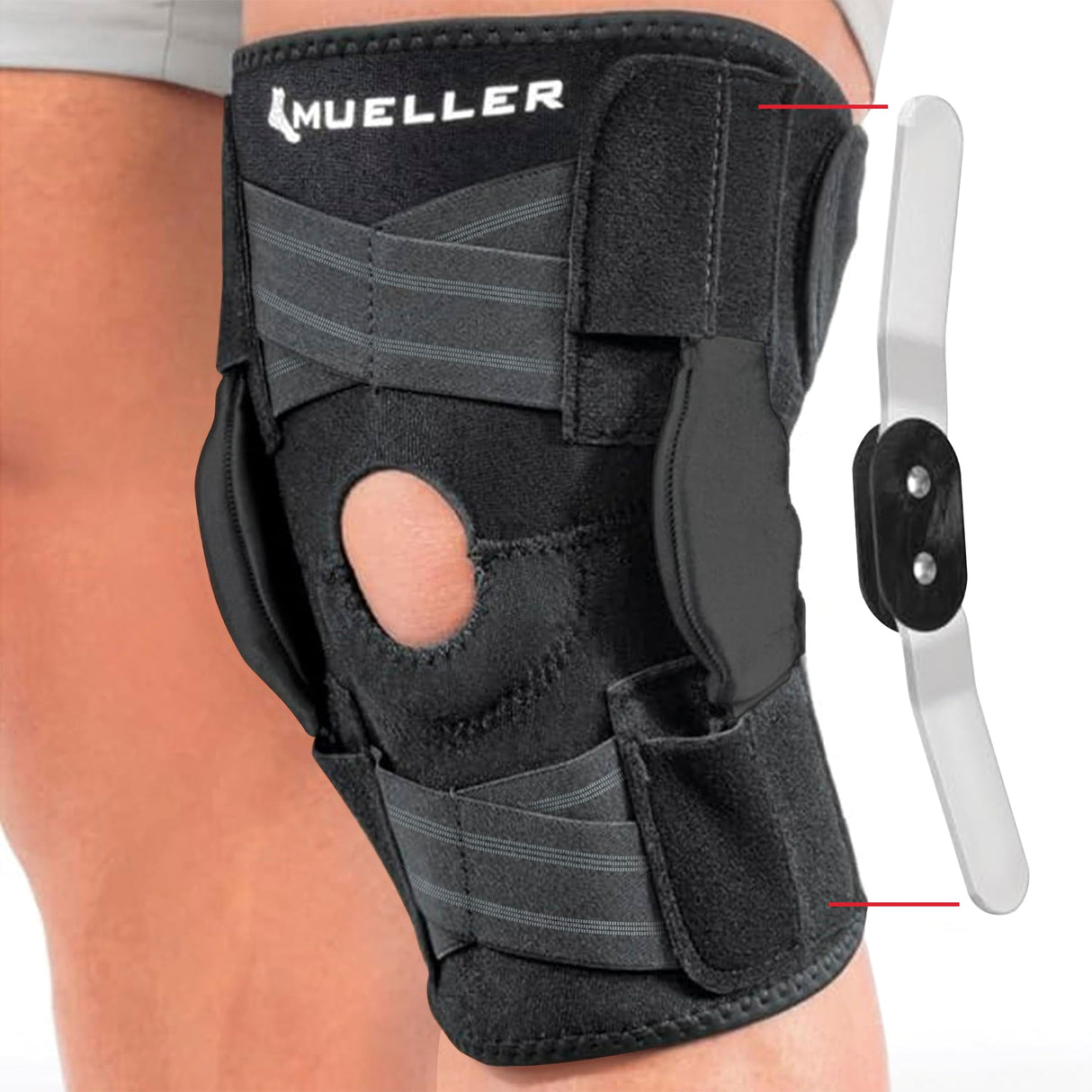MUELLER Sports Medicine Self Adjusting Hinged Knee Brace, Knee Pain Relief Support for Men and Women, Ideal for Arthritis, Sprains, Black, One Size