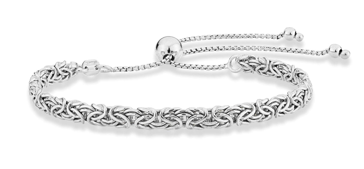 Miabella Italian 925 Sterling Silver, 18K Gold Plated 4mm Byzantine Adjustable Bolo Link Chain Bracelet for Women Handmade in Italy(sterling silver)
