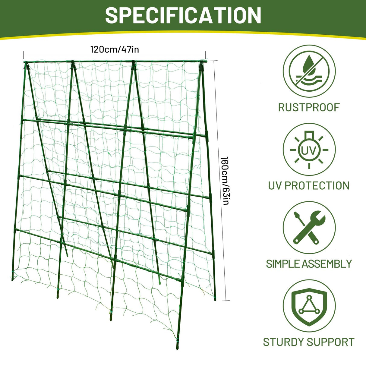 PHENEAHILL Large A-Frame Garden Trellis for Tomatoes, Cucumbers & Heavy Climbing Plants - Rust-Resistant, Heavy-Duty Steel, Perfect for Outdoor Gardens & Vertical Gardening(47" W x 63" H)