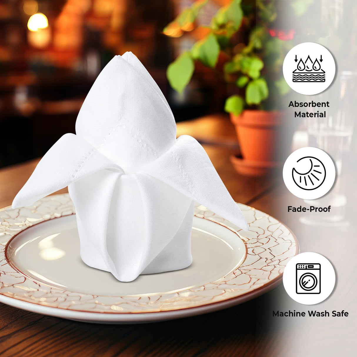 Urban Villa White Cloth Napkins Set of 12 100% Cotton Hemstitch Dinner Napkins Cloths Washable 20”x20” Absorbent Soft Durable Reusable-Ideal for Everyday Use Parties Wedding Thanks Giving Christmas