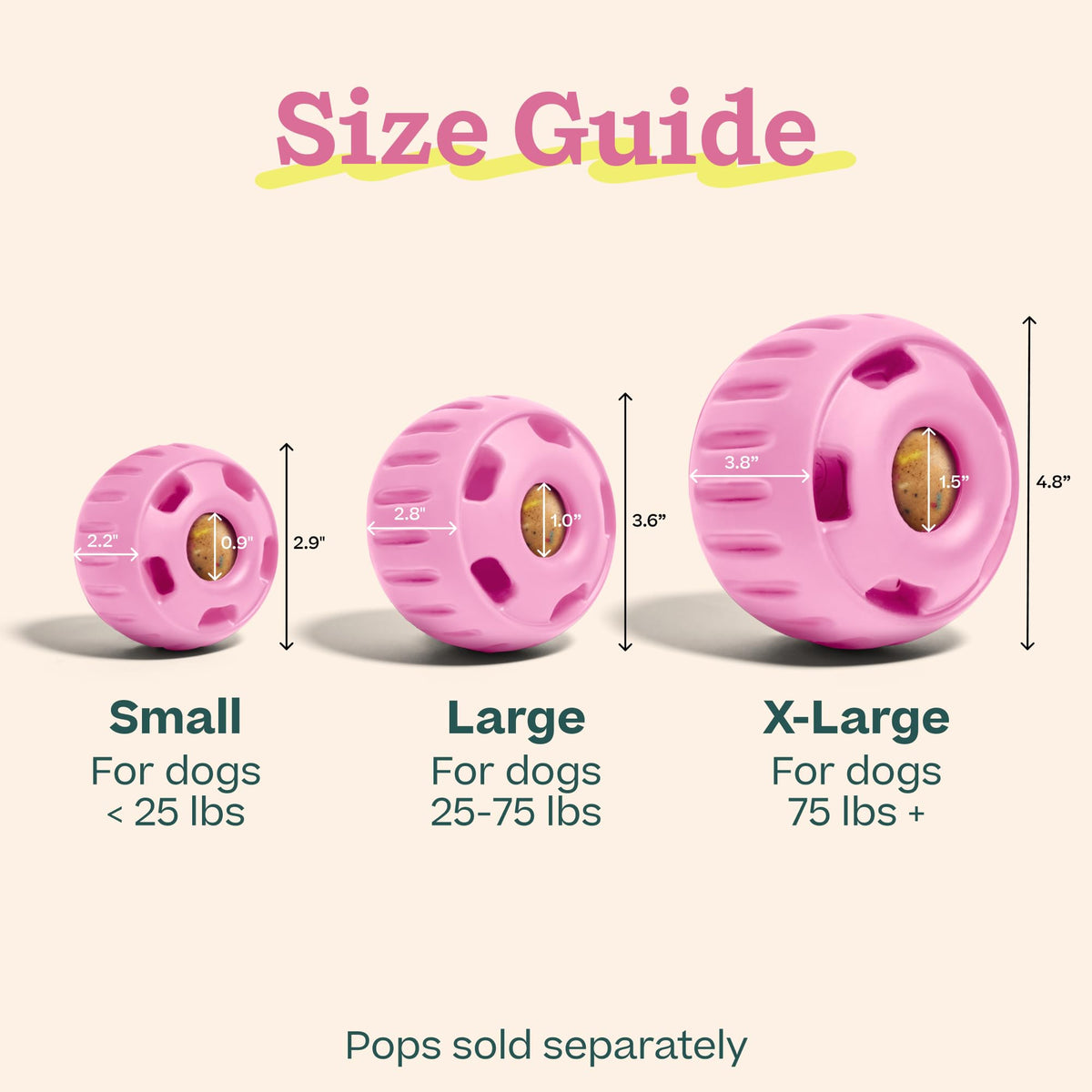 WOOF Pupsicle Interactive Dog Ball Toy for Dogs Large 25-75 lbs - Pink