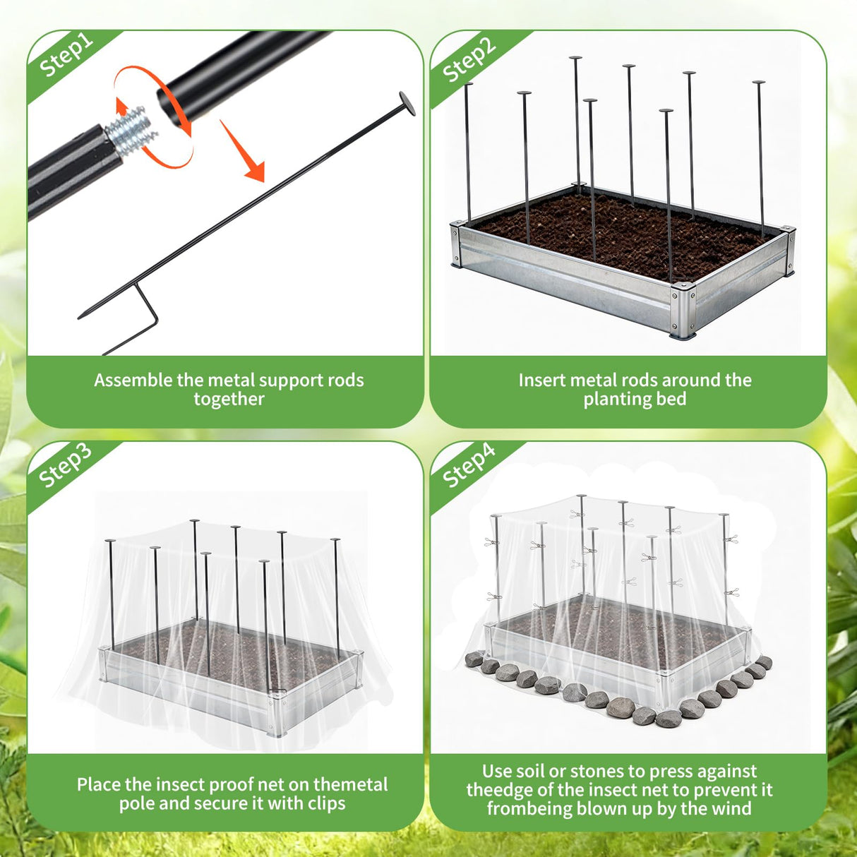 8 Pack 2.7ft Metal Garden Netting Covers Kit for Raised Beds