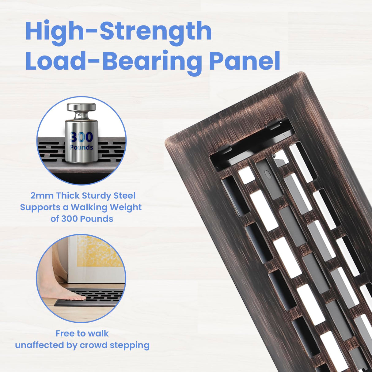 Howeall 2x12 Inches 4 Pack Heavy Duty Walkable Floor Register - Easy Adjust Air Supply Lever Decorative Floor Vent Covers, Boston Design Vent Covers for Home - Oil Rubbed Bronze