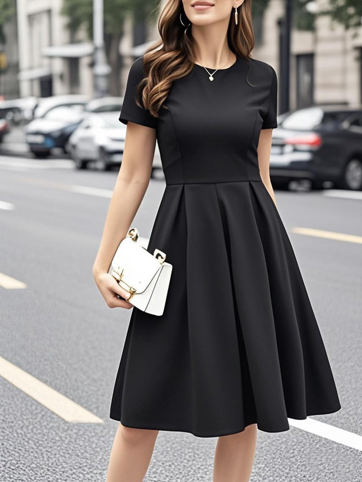oxiuly Midi Cocktail Dresses for Women Christmas Elegant Casual New Year Hepburn Style Vintage Dress with Pockets S253 Black M
