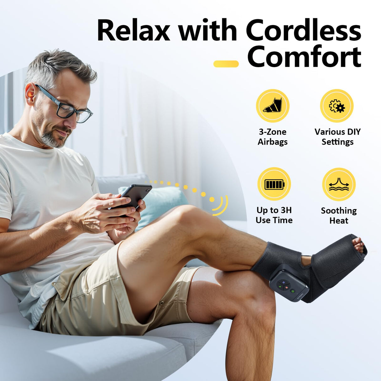Comfytemp Portable Foot Massager with Heat, Father's Day Gifts for Dad Him Men, FSA HSA Eligible Foot Compression Massager for Plantar Fasciitis, Rechargeable Ankle Massage (1 Pack, Fits Size 6 to 10)