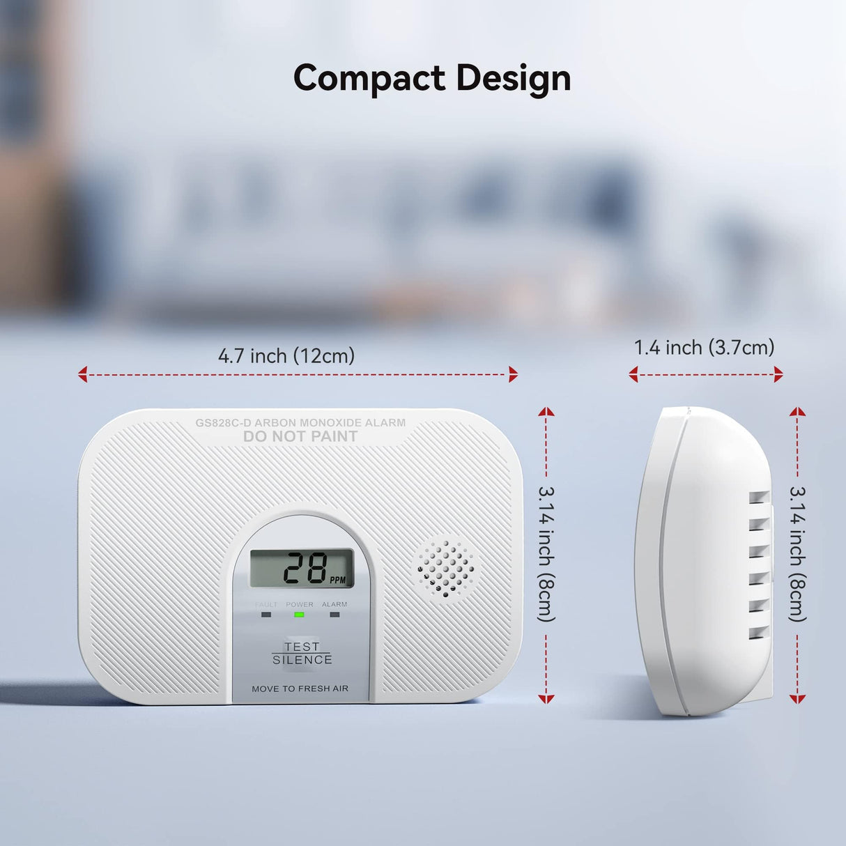 Siterlink Carbon Monoxide Detector, 10-Year Life Carbon Monoxide Alarm, Replaceable Battery CO Detector with LCD Digital Display and Test Button, 3 LED Lights CO Alarm for Home, GS828C-D, 4 Pack