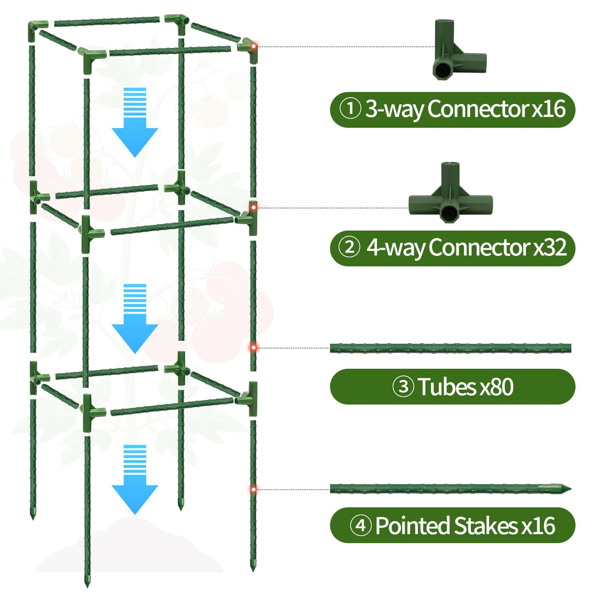 6 Pack 43.3 Inch Adjustable Tomato Cages Garden Plant Trellis