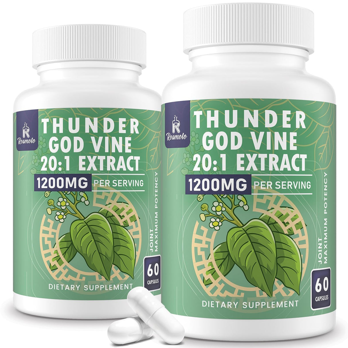1200 MG Thunder God Vine Root Extract 20:1 Supplement, Tripterygium Wilfordii Herbal Supplement, Vegan Formula with Lei Gong Teng Extract, 120 Capsules