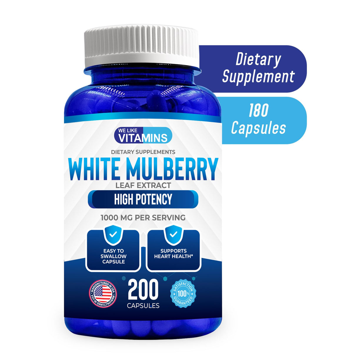 We Like Vitamins White Mulberry 1000mg 200 Vegan Capsules – White Mulberry Leaf Extract Capsules Supplement