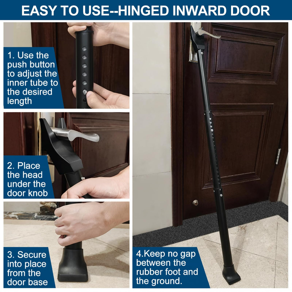 Door Security Bar, Rerishom Door Stoppers Security bar,Heavy Duty Door Lock Security Door Jammer Door Stopper for Apartment, Hotel Room,Screen Door Hardware (Dark Black, 1 Pack)