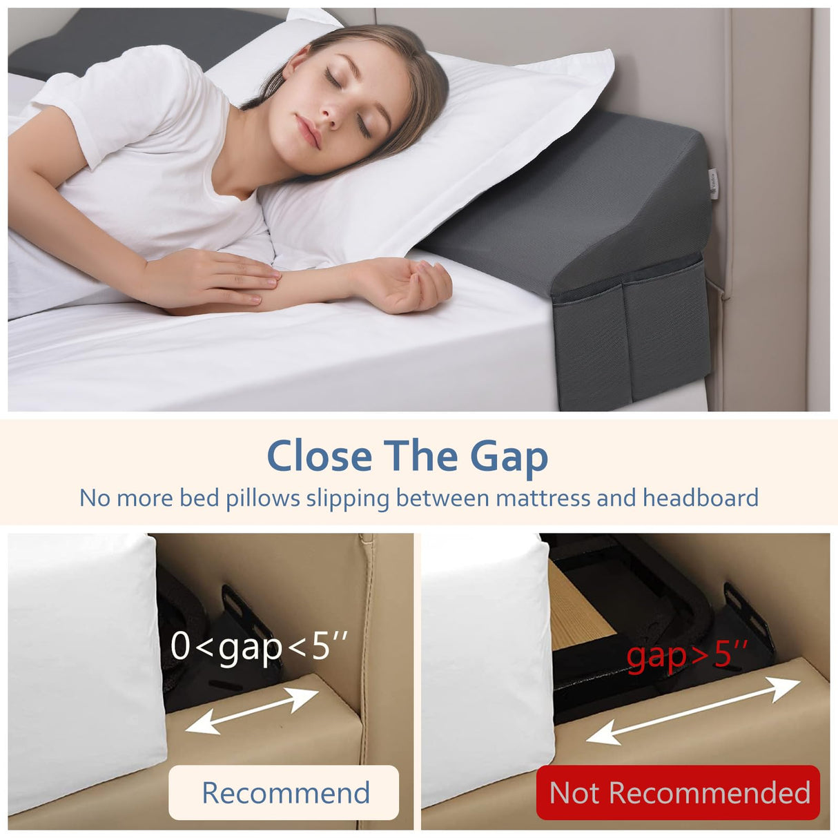 Vekkia King Bed Wedge Pillow for Headboard/Bed Gap Filler/Headboard Pillow,Pillow Wedge for Headboard Gap(0-6"),Bed Gap Pillow,Stop Loosing Your Pillows,Phone