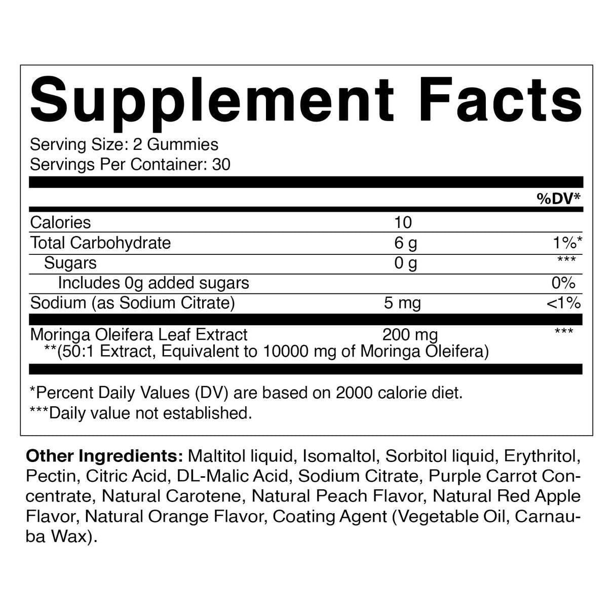 Vitamatic 2 Packs Sugar Free Moringa Gummies- 10000 mg Equivalent Per Serving (from 50:1 Extract 200 mg)- Complete Green Superfood 20X Extract - 60 Pectin Based Gummies