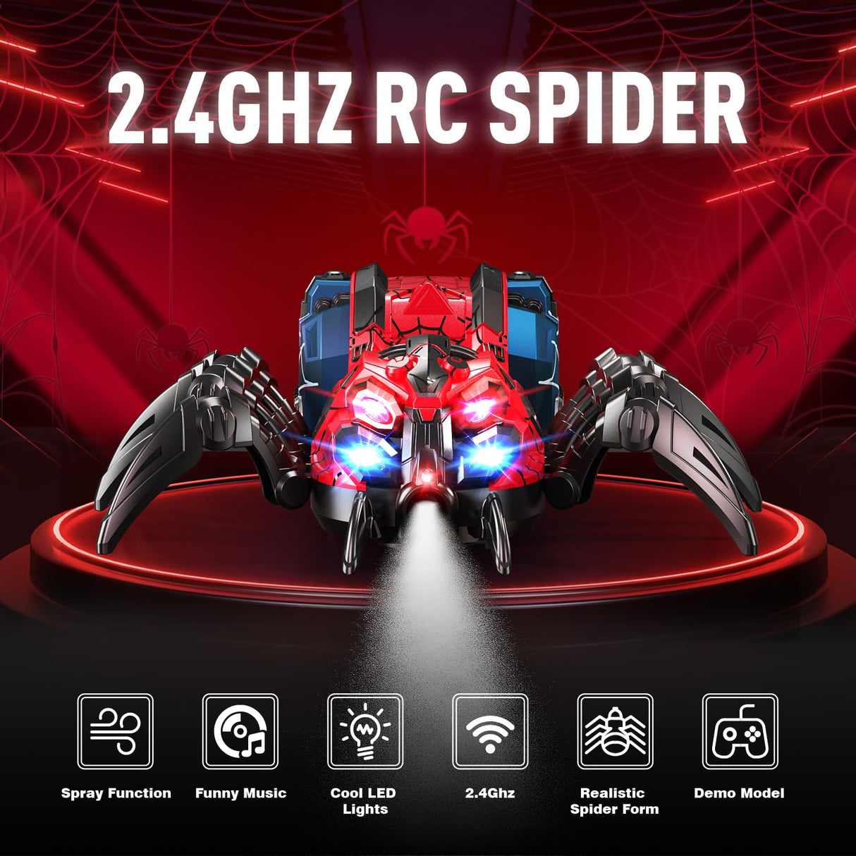 Spider Toys for Boys 4-6, 5-7, 8-12+, Remote Control Spider Robot Toy with 2.4 GHz Remote Controller, RC Robot Spider with Spray/Lights/Music, Realistic Spider Gift for Kids Boys, Halloween, Christmas