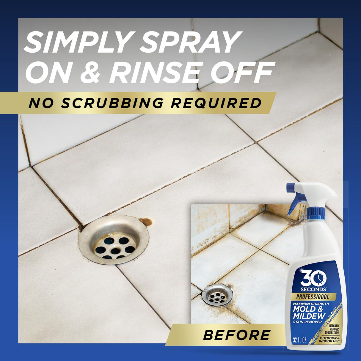 30 SECONDS Pro Mold and Mildew Stain Remover | Scrub Free | Brighter Results Instantly | Ready To Use | 32 Fl. Oz.
