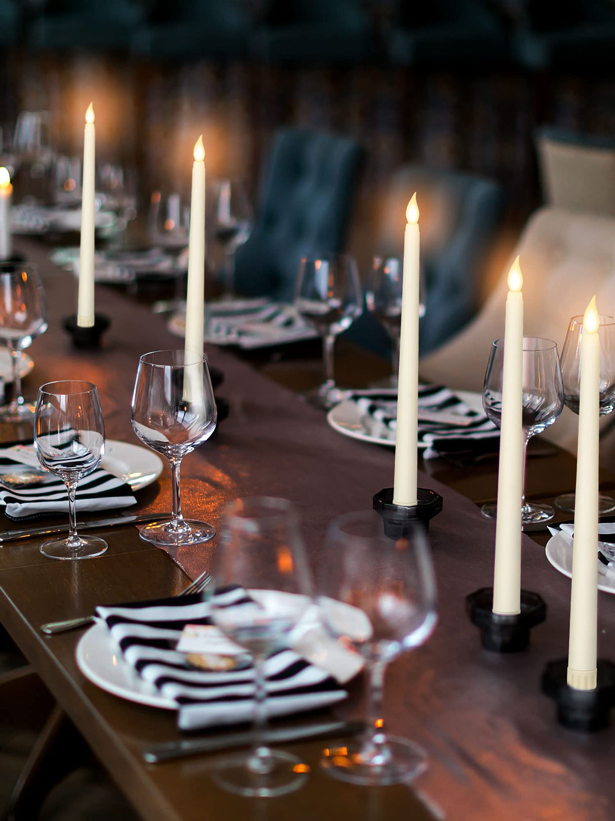 Treela 24 Pcs Flameless Taper Candles Battery Operated Bulk Fake 11 Inch Candles Light LED Candlesticks Flickering Tapered for Wedding Halloween Christmas Decoration(Ivory,Basic)