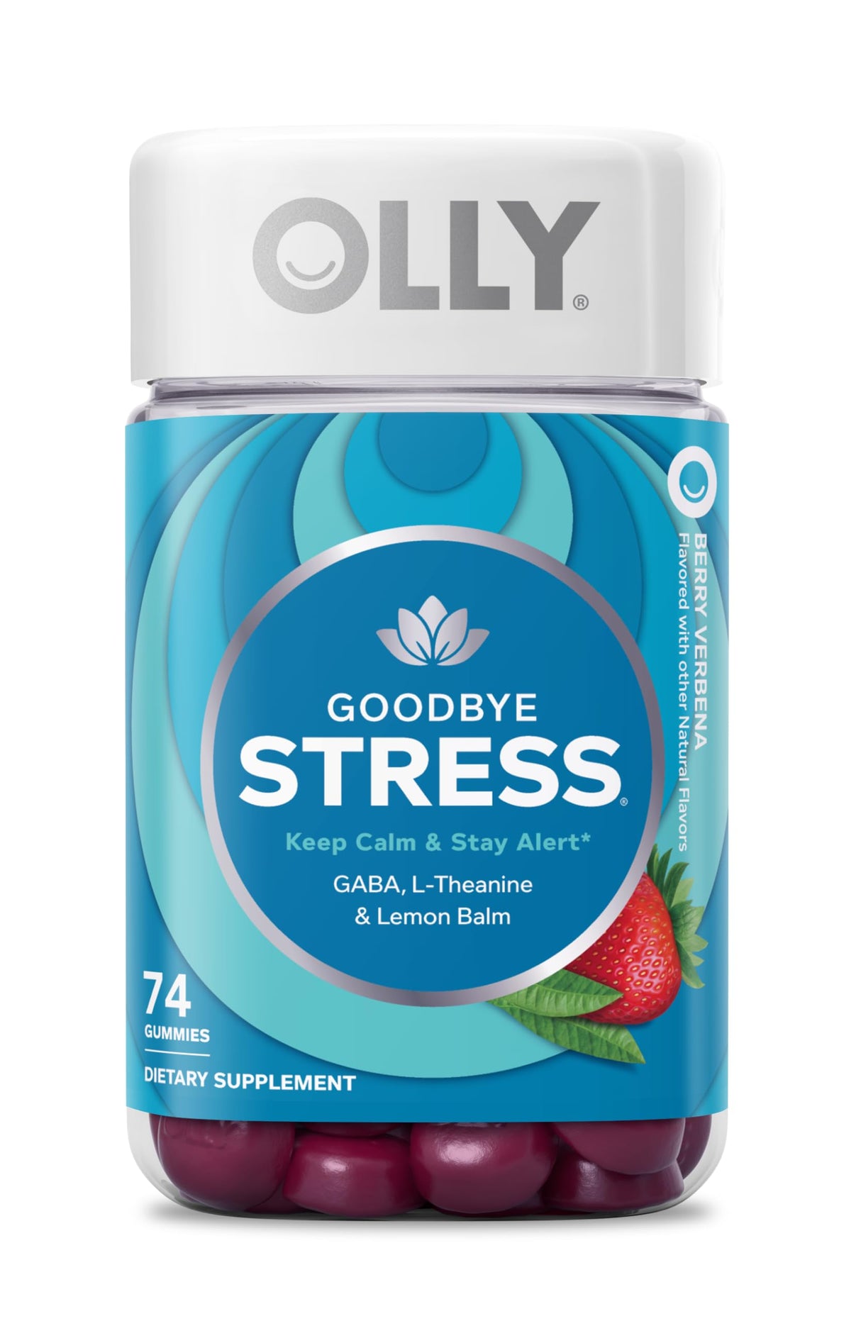 OLLY Goodbye Stress Gummy, GABA, L-Theanine, Lemon Balm, Stress Relief Supplement, Berry - 74 Count