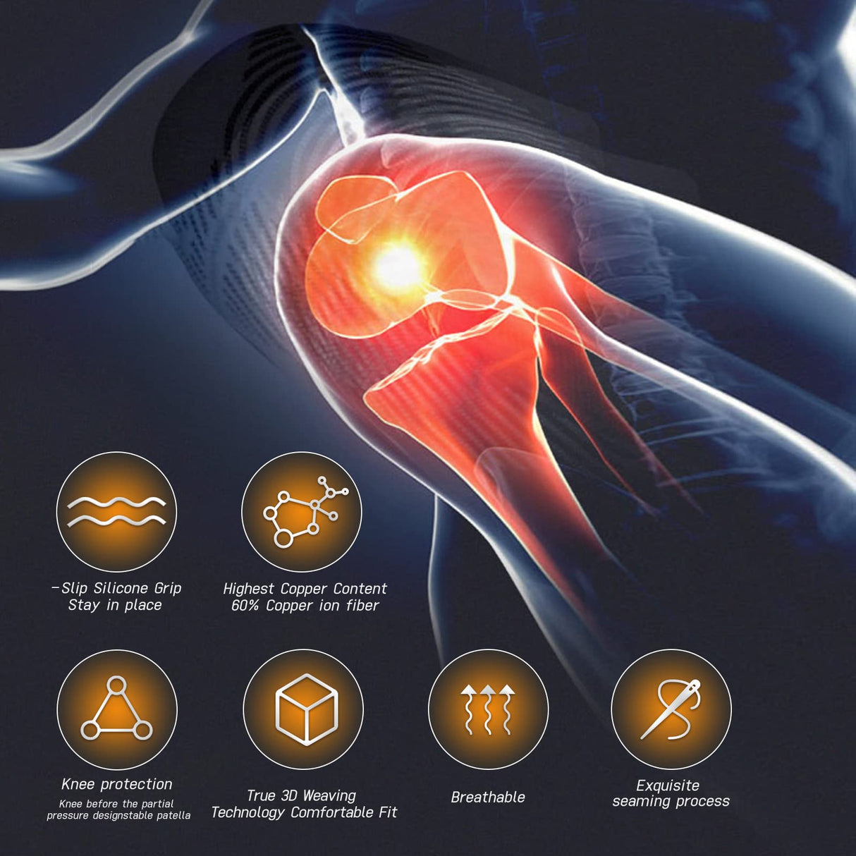 Copper Knee Braces for Men and Women (2 pack) -Knee Supports Copper Compression Knee Sleeve for Knee Pain, Arthritis, Sports and Recovery Support (X-Large)