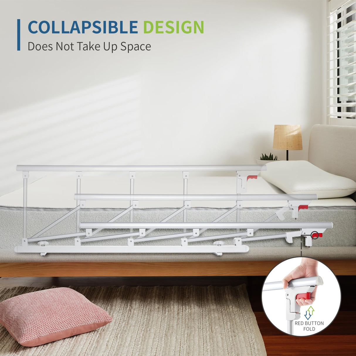 CanFord Bed Rails for Elderly Adults Safety, Folding Bed Assist Rail Handle for Seniors & Surgery Patients, Fall Prevention Safety Hand Guard Fit King, Queen, Full, Twin(Tool-Free Assembly), 48"x17.2"