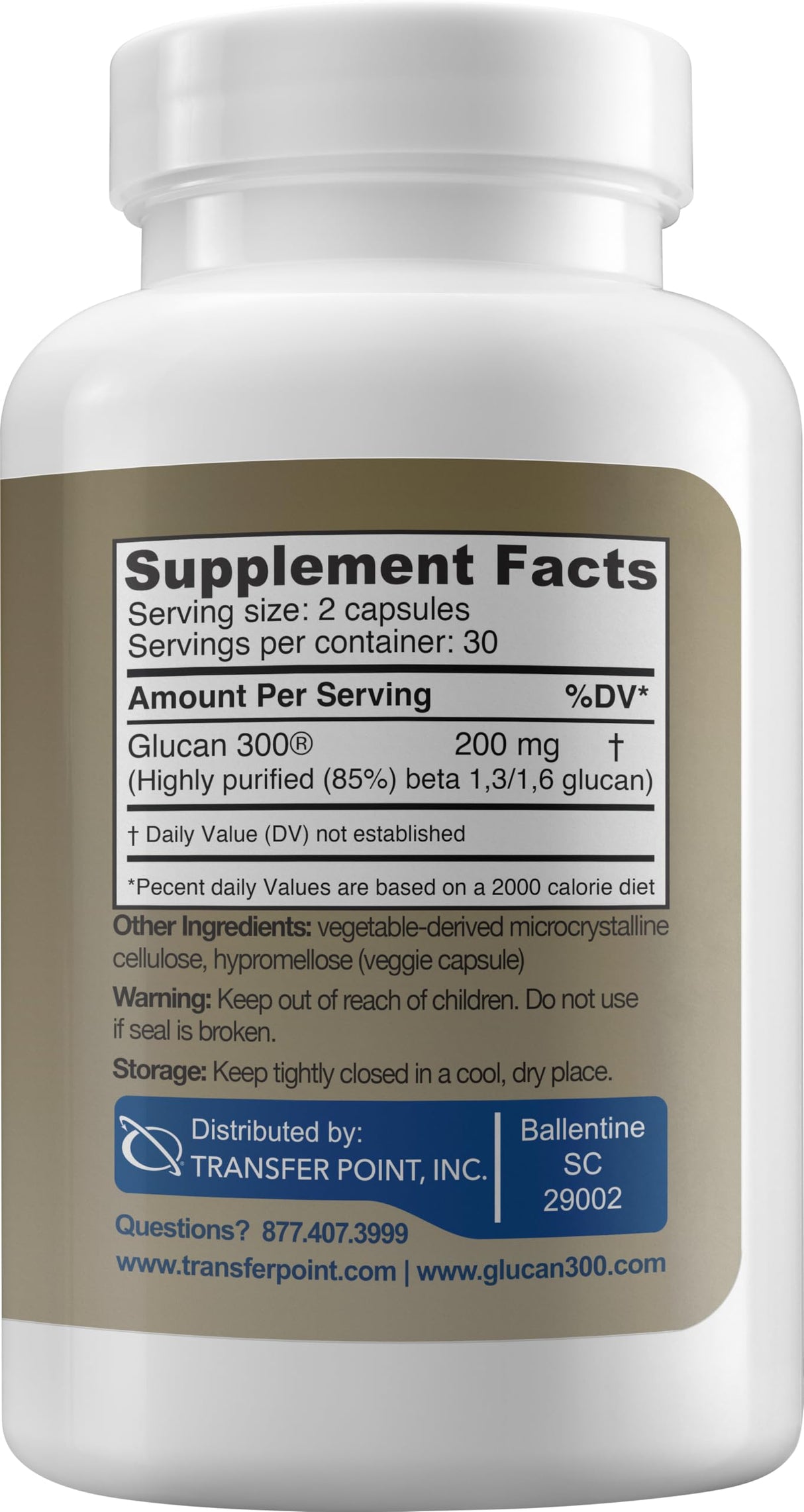 Transfer Point Immune Support Supplement Highly Purified Beta Glucan 100 mg per Capsule (beta-glucan Fiber) (Pack of 1)