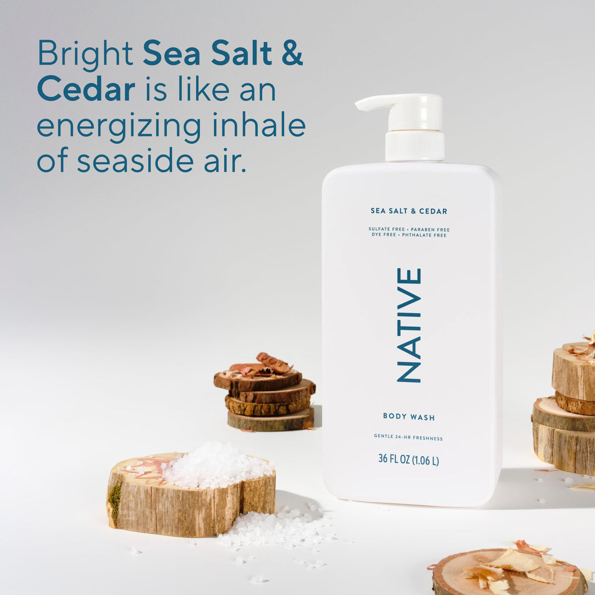 Native Clean Body Wash for Women & Men, Sea Salt & Cedar Scent, 36 fl oz