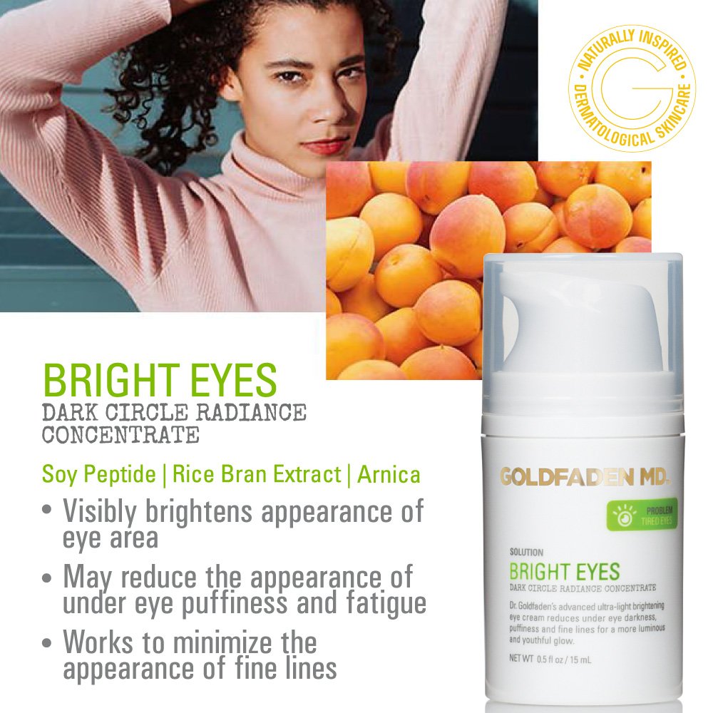 GOLDFADEN MD Bright Eyes Dark Circle Concentrate Brightening Eye Cream w/Soy Peptide, Rice Bran Extract & Arnica | May Reduce Under Eye Darkness, Puffiness & Fine Lines 0.5 fl. oz.