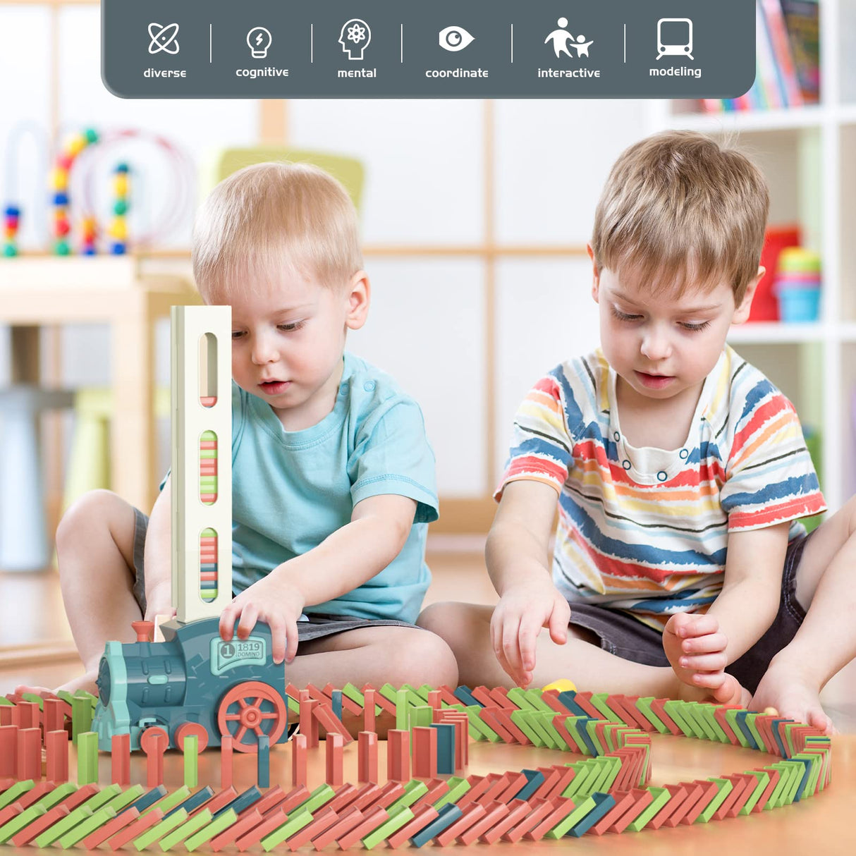 PREPHY Kids Games Domino Train Toys: Automatic Stacking Creative Game 3+ Year Old - Stem Montessori Toy for Boys 4-6 - Summer Autistic Christmas Birthday Gifts 5 6 Toddler Girls Ages 4-8 180PCS