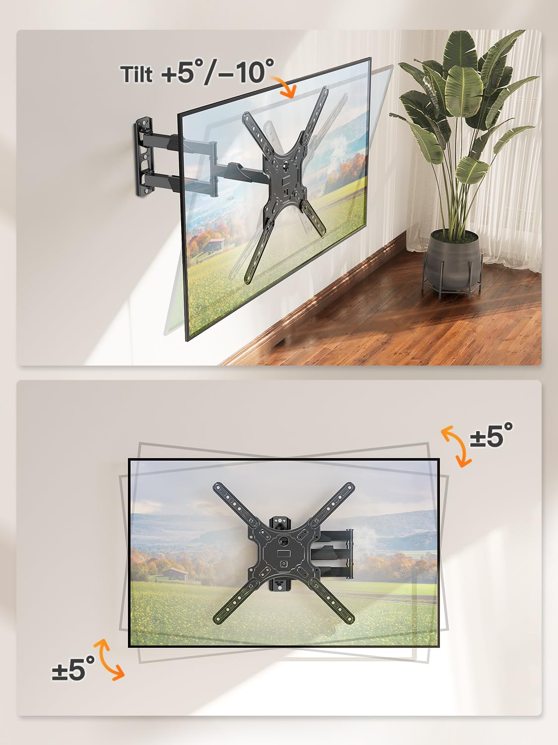 ELIVED Full Motion TV Wall Mount for 26-60" TVs, Max VESA 400x400, 77 lbs.