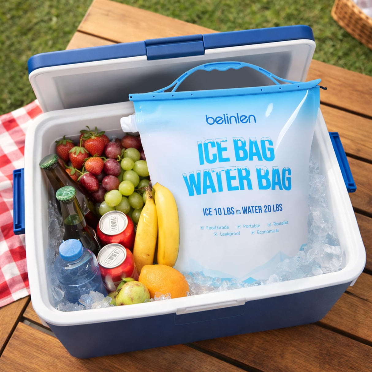 Belinlen 6 Pack Reusable Ice Bags for Cooler 10lb Cooler Ice Cube Bag with Sealed Sliding Handle, ice Lock Watertight ice Bag Large Leakproof Ice Bag for Camping, Hiking, and Drinks(13.8 x 19.7)