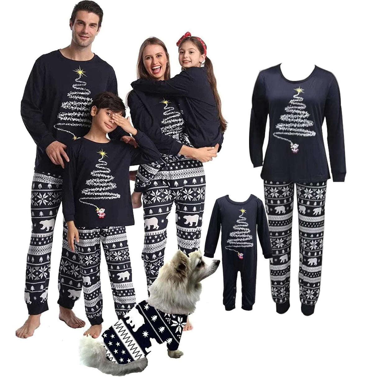 BIRW 2025 Women Size M Christmas tree fireworks red top,Bear red and white striped pants Family Christmas Pajamas Matching Sets Xmas Pjs for Womens Mens Holiday Home Sleepwear Set Jammies