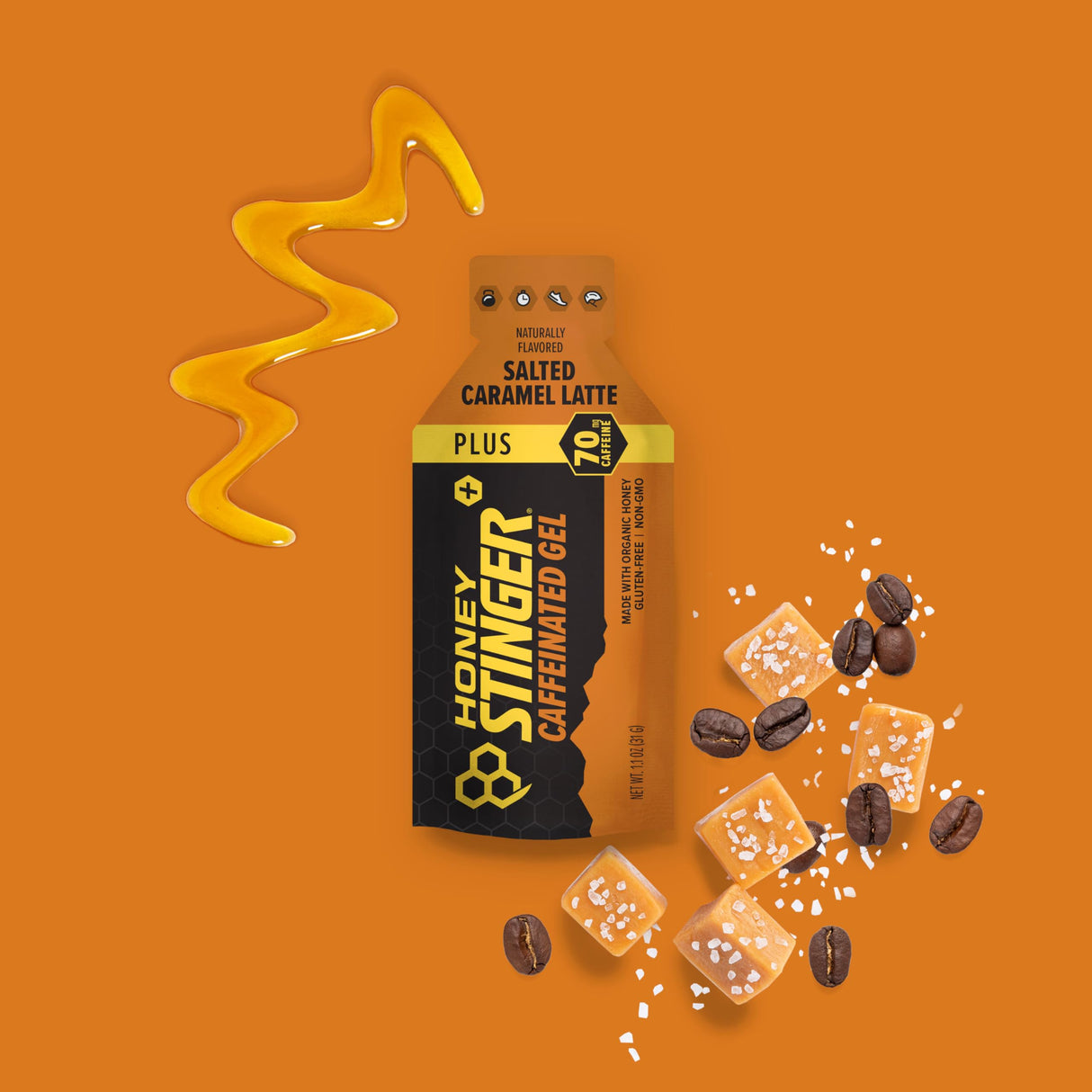 Honey Stinger Organic Salted Caramel Energy Gel, Caffeinated & Gluten Free, for Exercise, Running and Performance, Sports Nutrition for Home & Gym, Pre and Mid Workout, 12 Pack, 13.2 Ounce