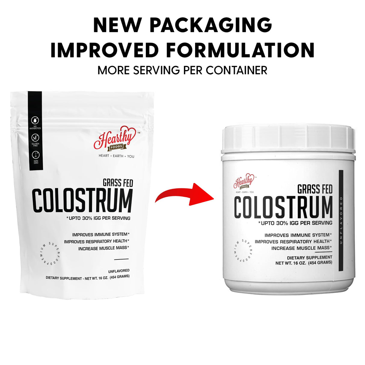 HEARTHY FOODS Bovine Colostrum Powder - Upto 30% IGG, 90 Servings, Leaky Gut Repair Supplements, Gut Health and Immune Support | Grass-Fed Halal Non GMO, Gluten Free 16Oz 454g