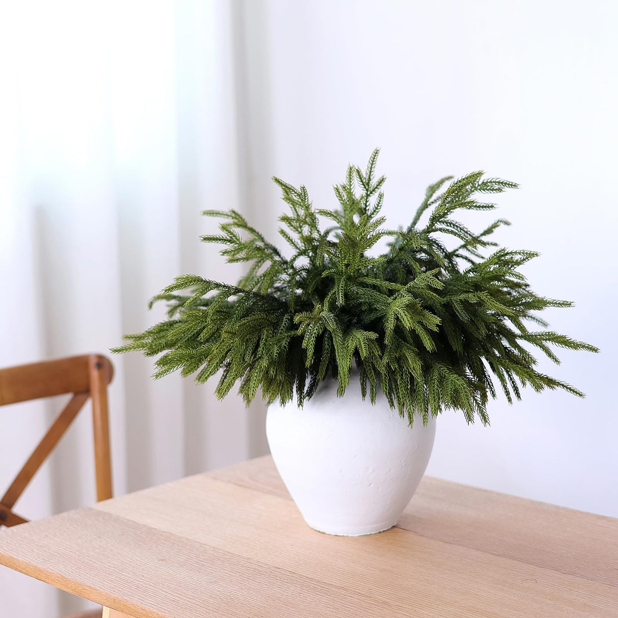 YXZZWL 32 Pcs Christmas Norfolk Pine Branches, 18 Inch Real Touch Artificial Norfolk Pine Branch Faux Cedar Pine Stem Fake Greenery Picks for Vase DIY Garland Wreath Home Decoration