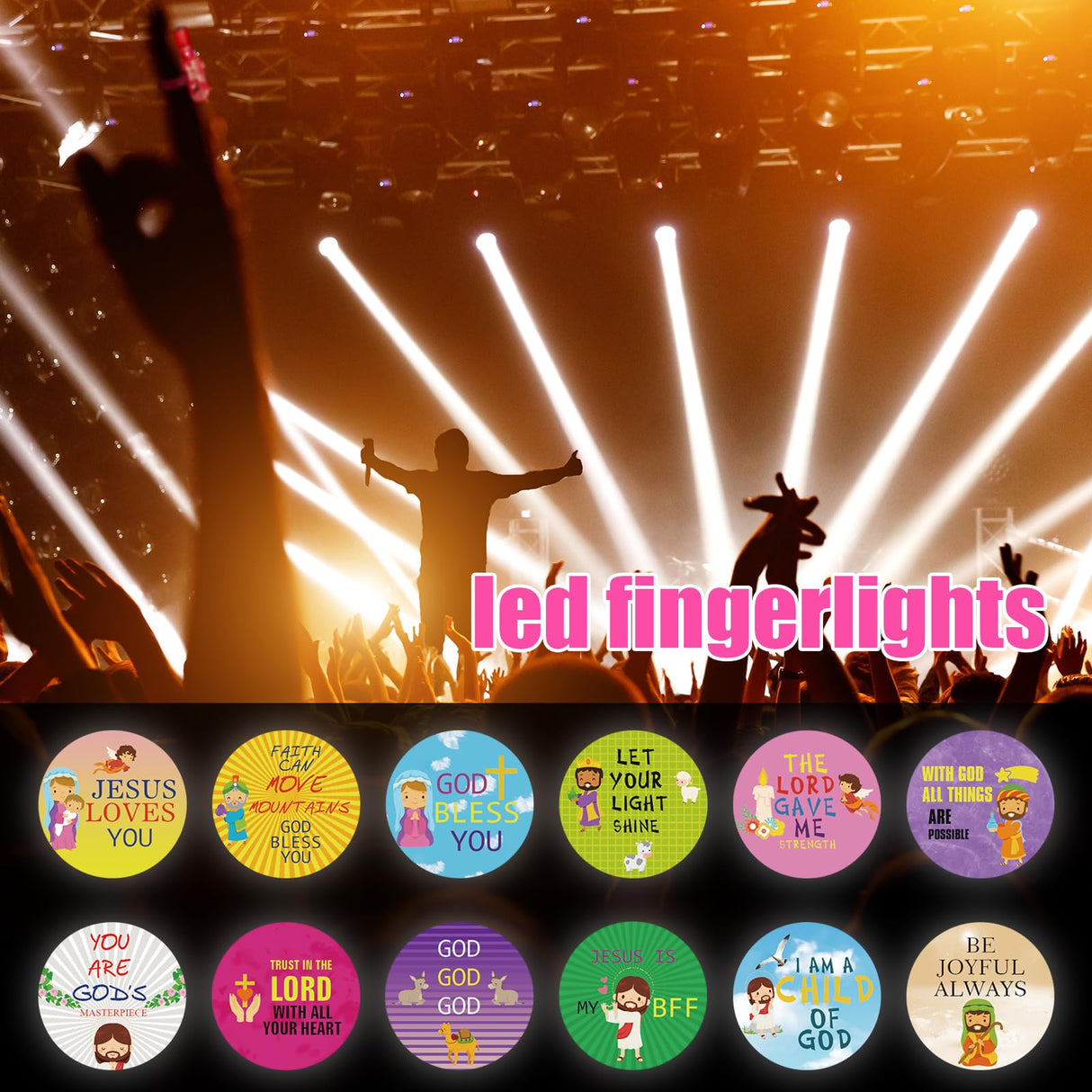 Tuanse 36 Pcs Halloween Christian Finger Lights Gifts Bulk Christian Bible Jesus Church Finger Flashlights Glow in the Dark Religious Inspirational Party Favors for Kids Christmas Halloween Gifts