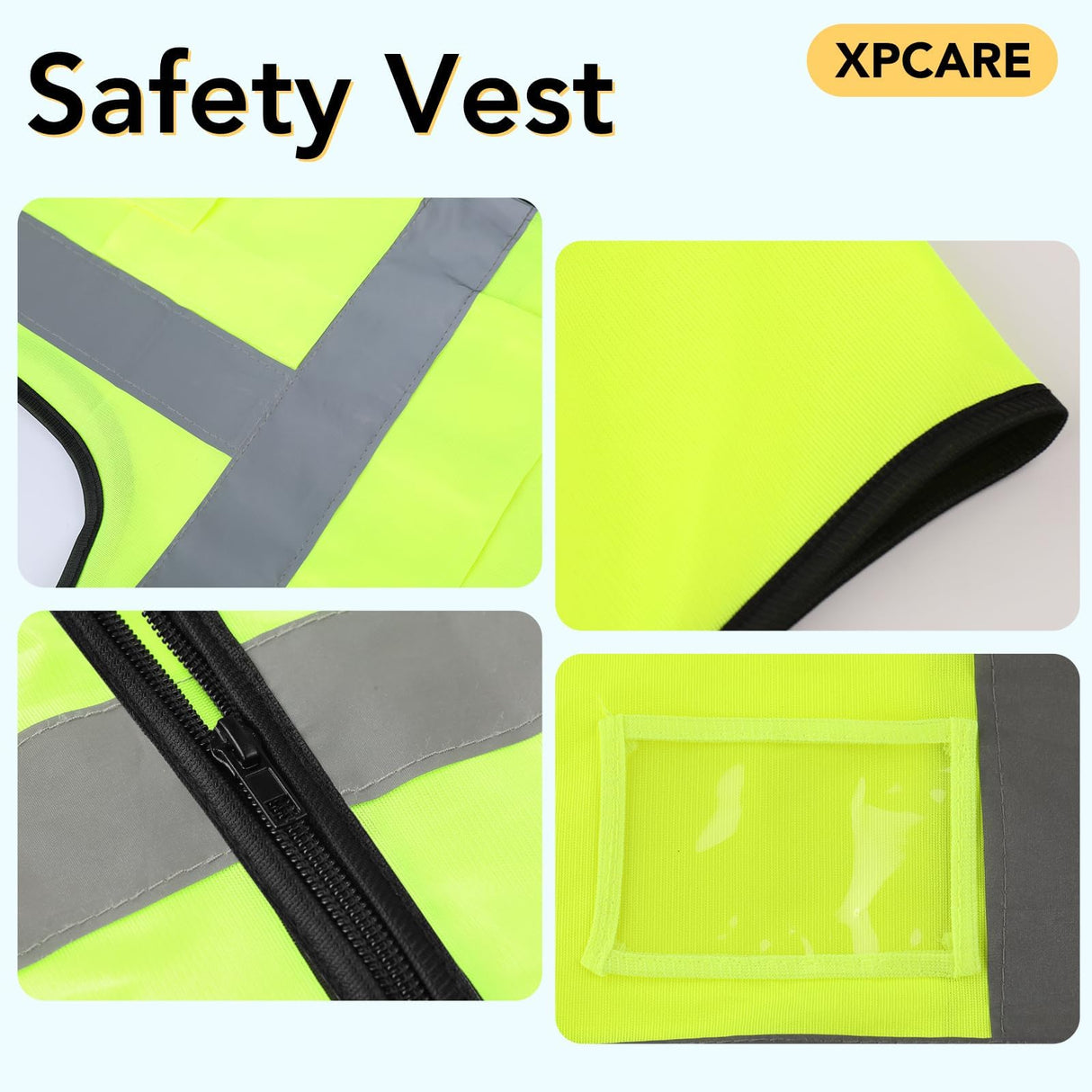 XPCARE 10-Pack Hi Vis Reflective Safety Vest with Pockets, Green High Reflective Strips Zipper Work Vest for Men and Women(X-Large)