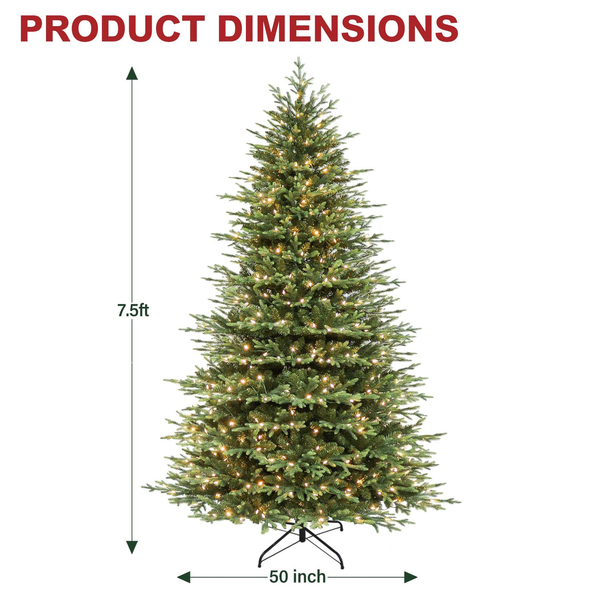 Hykolity 7.5 ft Prelit Artificial Christmas Tree, 2933 PE&PVC Branch Tips, 450 Warm White LED Lights, Metal Stand and Hinged Branches
