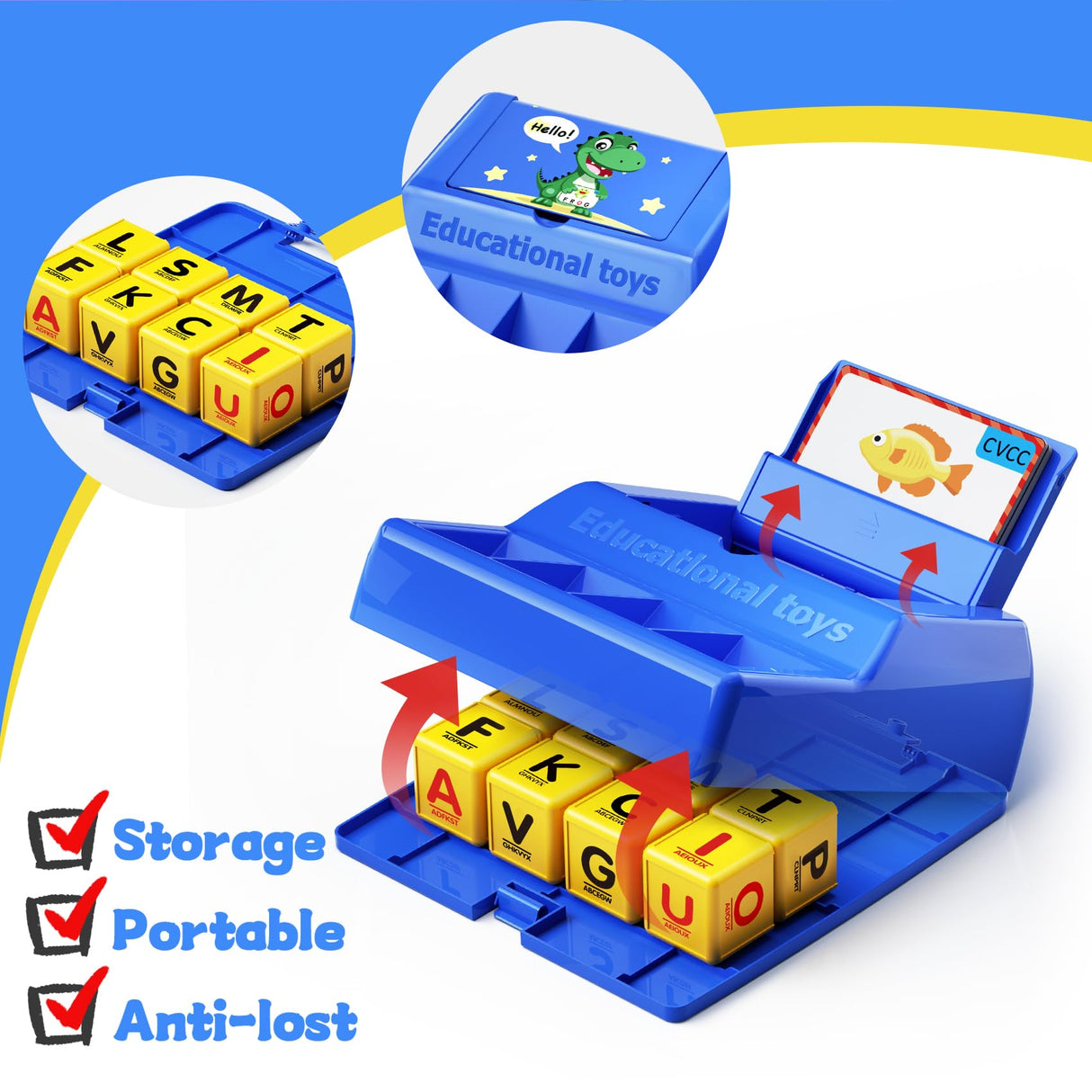 Montessori Matching Letter Game for Kids Ages 3-8 | Educational Learning Spelling Toys with Storage Function | Christmas Birthday Gifts for 3 4 5 6 Year Old Boys & Girls | Larger Blue (50% Bigger)