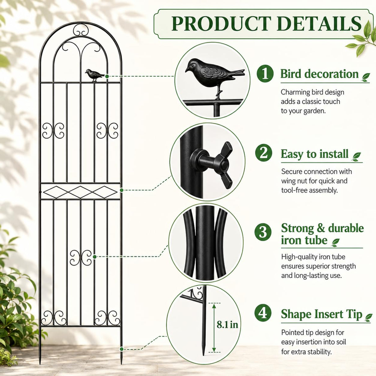 2 Pack 78.7" x 19.6" Iron Arch Decoration Garden Trellis, Metal Climbing Plant Trellis for Heavy Vines, Roses, Flowers, and Vegetables, Perfect for Gardens, Lawns.
