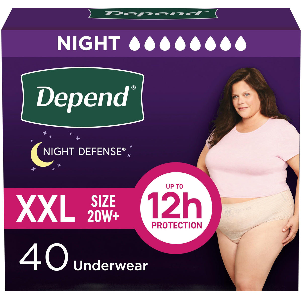 Depend Night Defense Adult Incontinence & Postpartum Bladder Leak Underwear for Women, Disposable, Overnight, Extra-Extra-Large, Blush, 40 Count (4 Packs of 10), Packaging May Vary