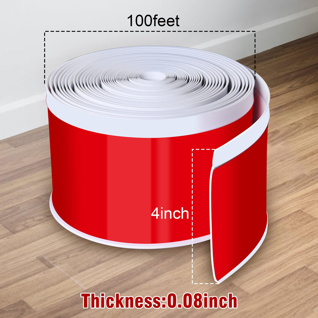 Vinyl Baseboard Molding Trim 4 Inch x 100 Feet Peel and Stick Baseboard Trim Flexible PVC Cove Base Moulding Self-Adhesive Trim for Garage Bathroom Cabinet Floor Walls, White